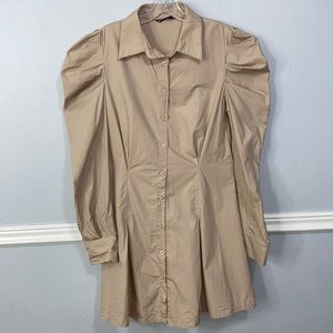 SHEIN Khaki Solid Button Through Shirt Dress Size: M(6)